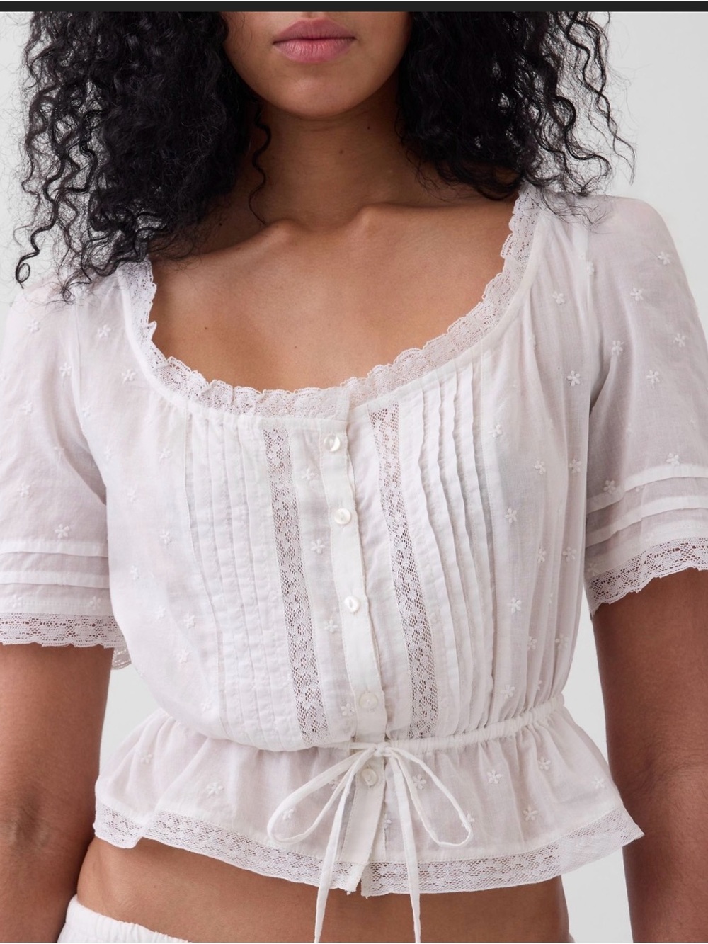GAP White Lace-Trim Button Front Peplum Blouse Size Small